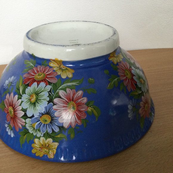 Vintage hand painted blue with chrysanthemum flowers bowl American Rose Society - Picture 4 of 7